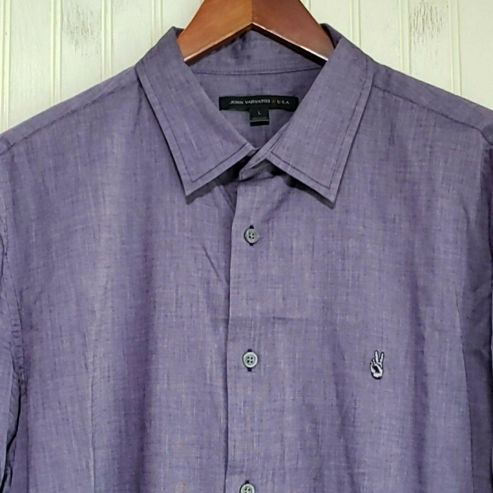 John Varvatos Shirt Mens Large Purple Solid Long Sleeve Button-Up Peace Sign